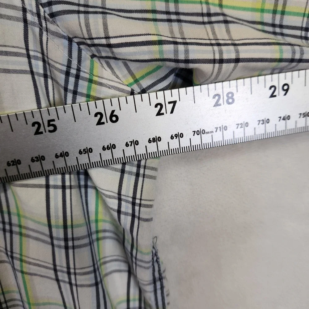 Ecko Unltd Mens 2X Short Sleeve Button‎ Down Shirt Plaid White Green Navy Cotton